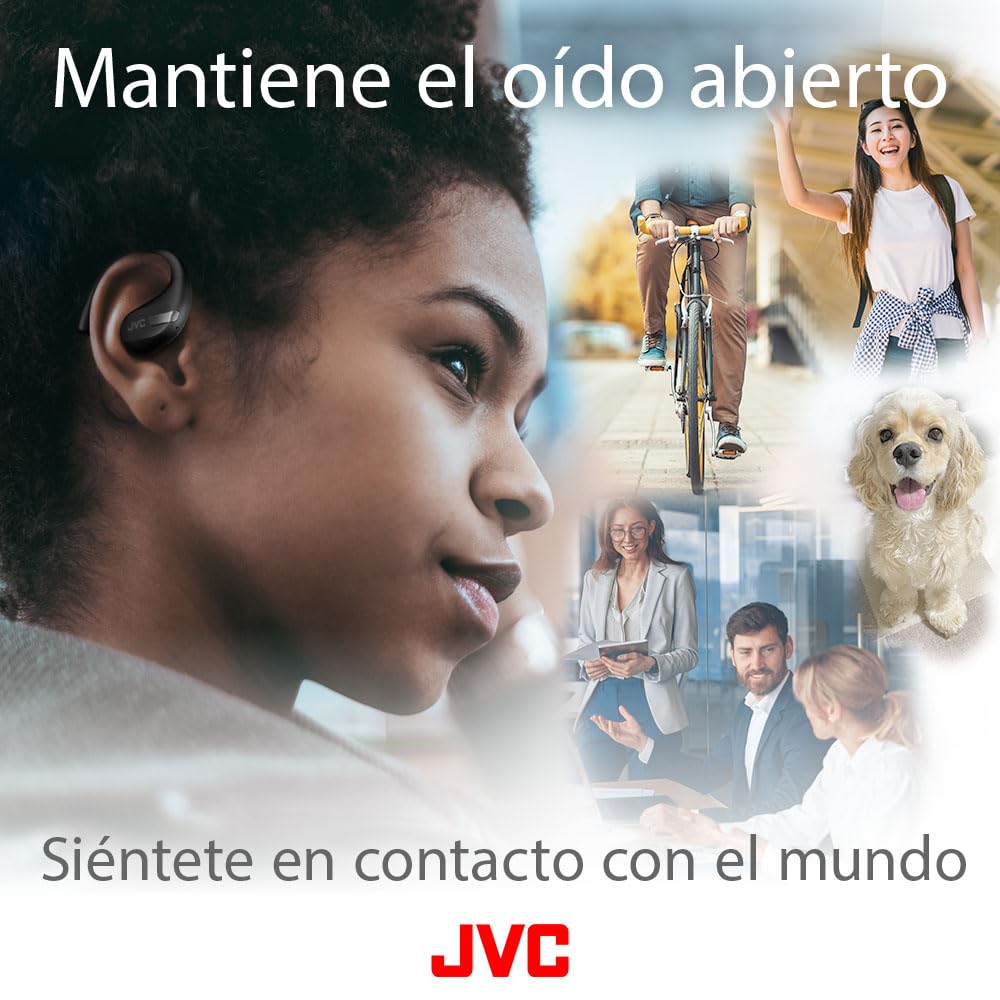 JVC Auriculares Inalámbricos Deportivos 38h de Batería, Sonido, Oido Abierto, Resistentes al Agua IPX4, Doble Micro, Ideales para el Deporte, Cascos para Correr