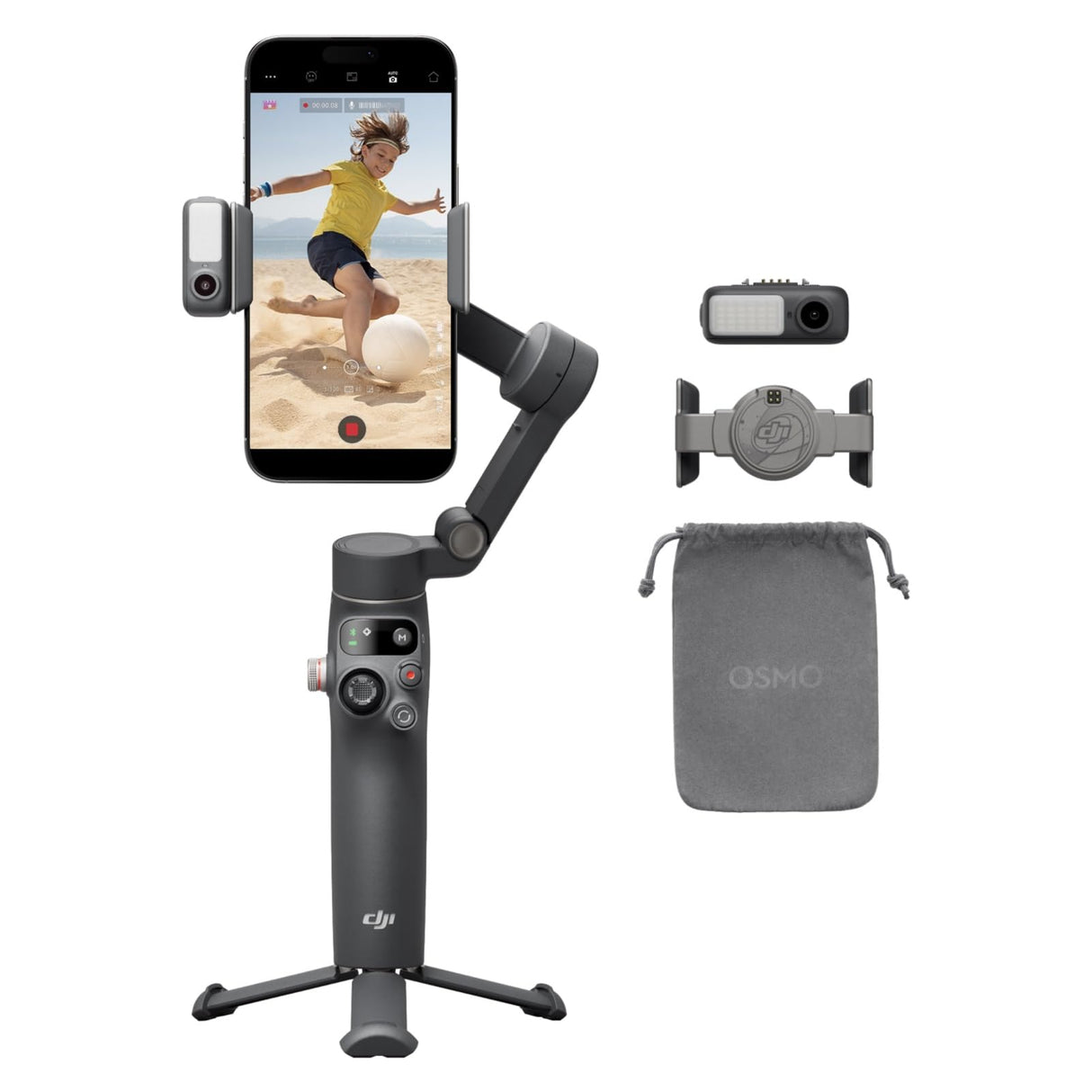 Estabilizador DJI Osmo Mobile 7P para iPhone, Android, Seguimiento Nativo, Iluminación, Estabilizador para movil de 3 Ejes, Inicio rápido, Edición con un Toque, Brazo Extensible y trípode Integrados