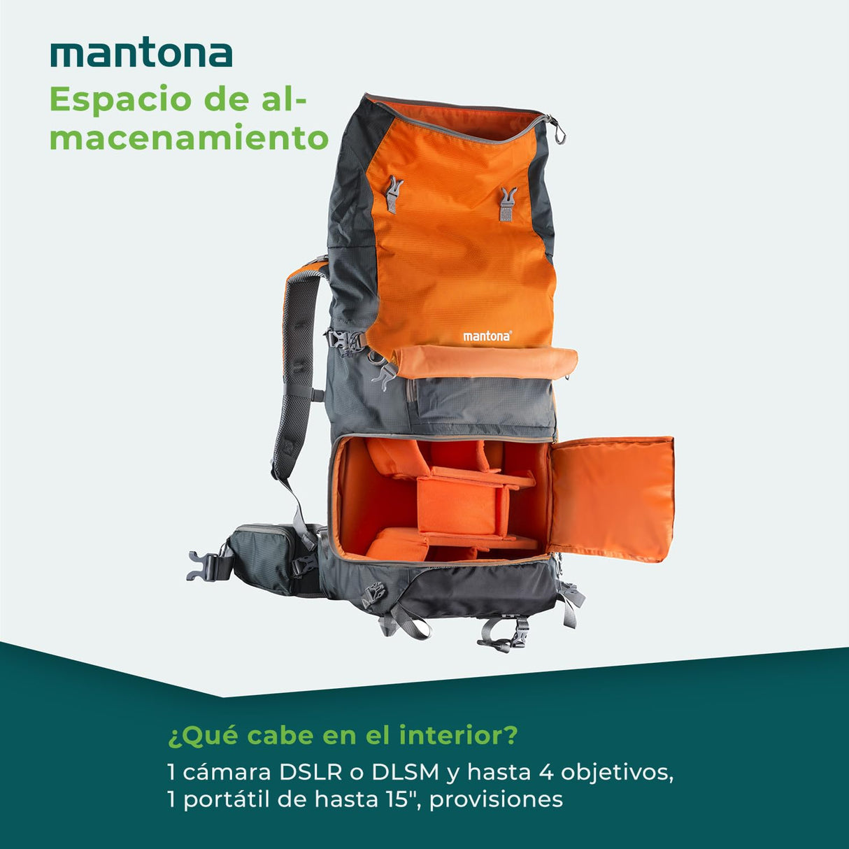 Mochila para cámara Mantona ElementsPro 50 Outdoor. Gris/Naranja