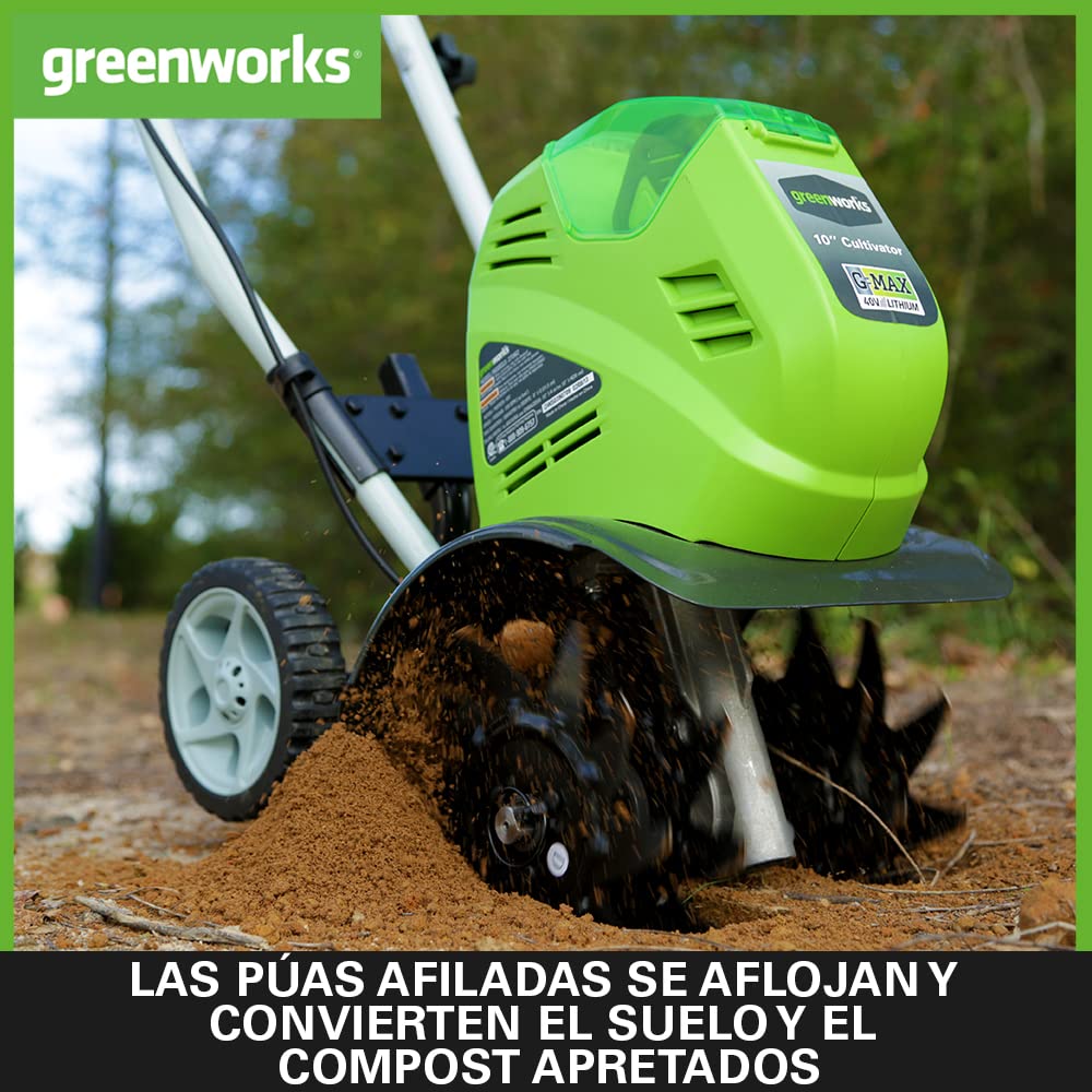 Greenworks G40TL Motoazada de Batería, Motocultor de Púas Delanteras, Ancho de Trabajo de 25 cm, Profundidad de Labranza de 13 cm SIN Batería y Cargador de 40V, Garantía de 3 Años
