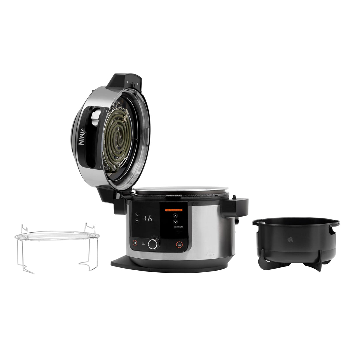 Ninja Foodi Olla eléctrica multifunción con SmartLid, 6 l, 11 funciones de cocción en 1, Olla a presión, Freidora de aire, Cocción lenta, Parrilla, Hornear y más, acero inoxidable, OL550EU