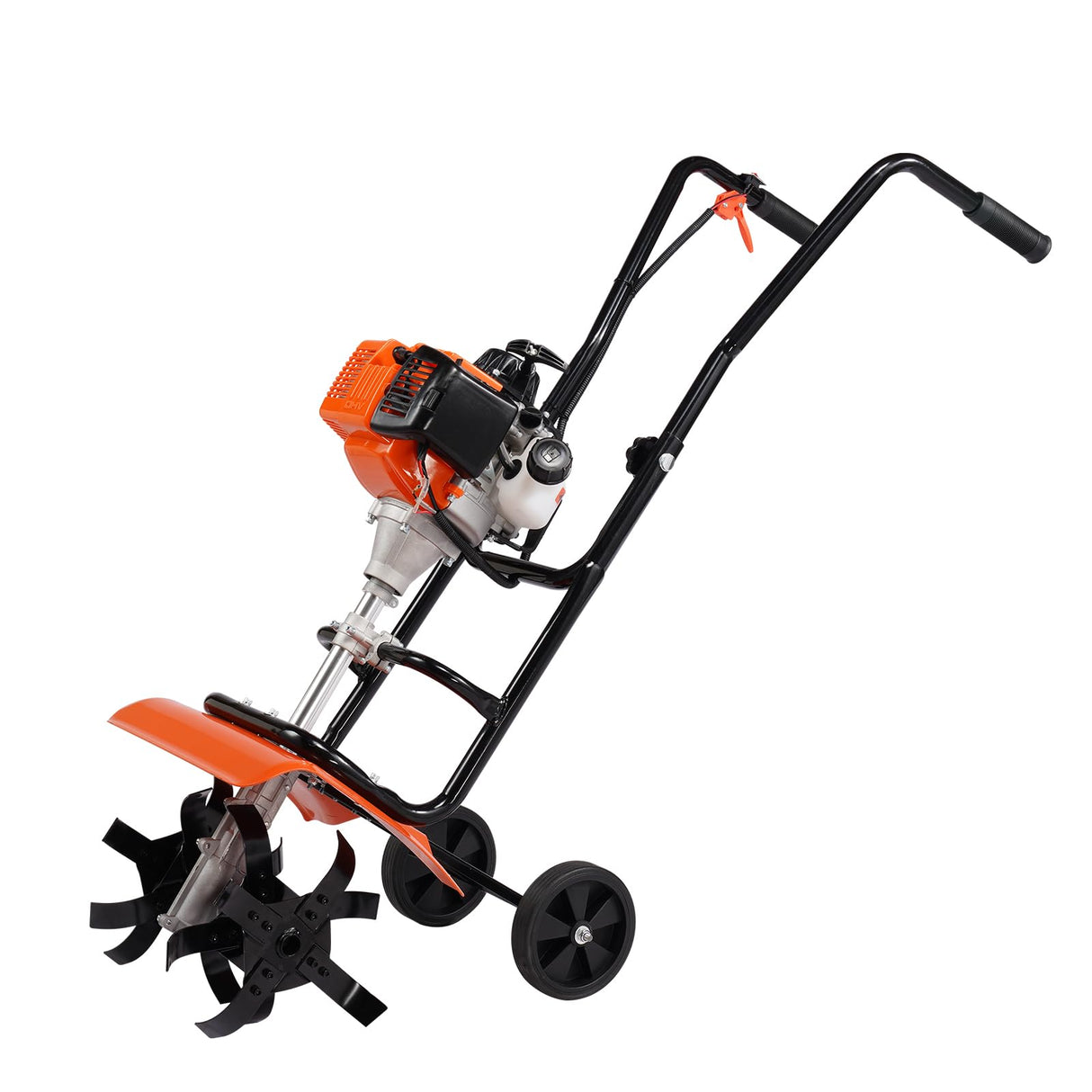 VEVOR Motocultor Térmico con Motor de Gasolina de 4 Tiempos de 31 CC con 4 Dientes Delanteros de Acero Ajustables Ruedas Grandes Cultivador de Suelo de Fácil Instalación para Jardines de Huertos