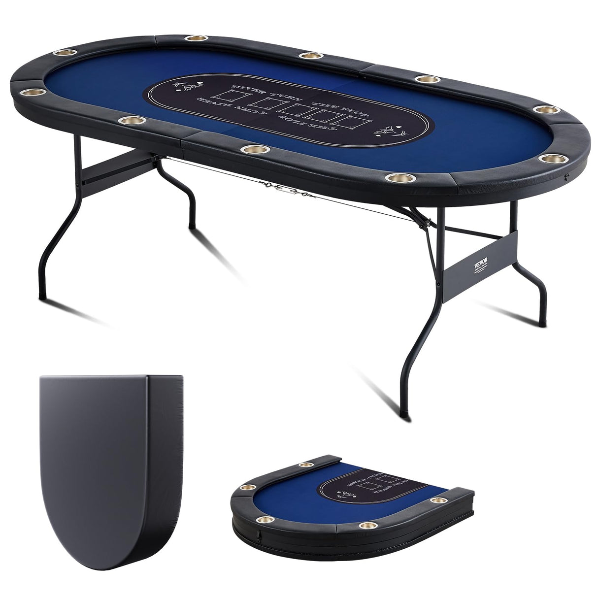 VEVOR Mesa de póquer Plegable de 214 cm para 10 Jugadores Mesa de Casino Texas Holdem Blackjack con rieles Acolchados y portavasos de acero Inoxidable Mesa de Juego de Cartas Juego de Mesa para hogar