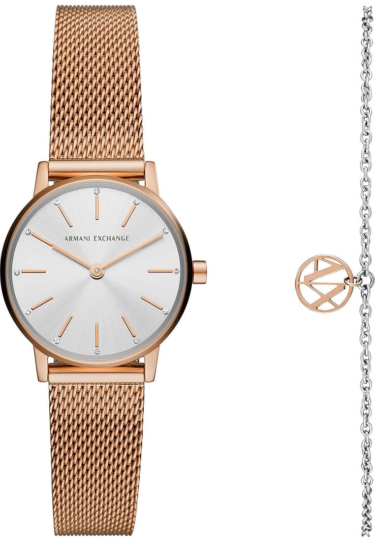 Armani Exchange Orologio da donna, Movimento al quarzo a due lancette e cassa da 28 mm con cinturino in acciaio inossidabile, Tono oro rosa