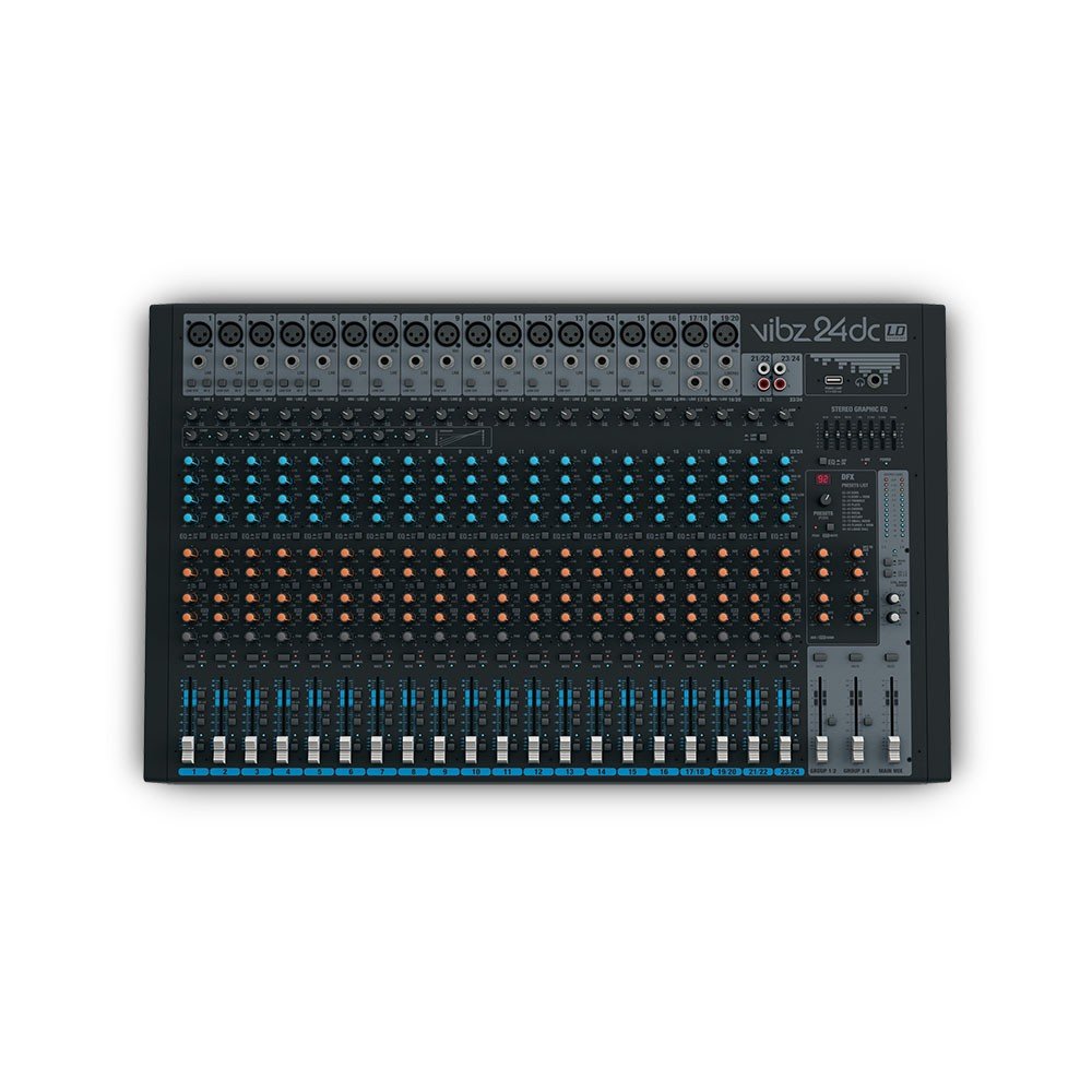 LD Systems VIBZ 24 DC - Mesa de mezclas de 24 canales con sección de efectos digitales y compresor