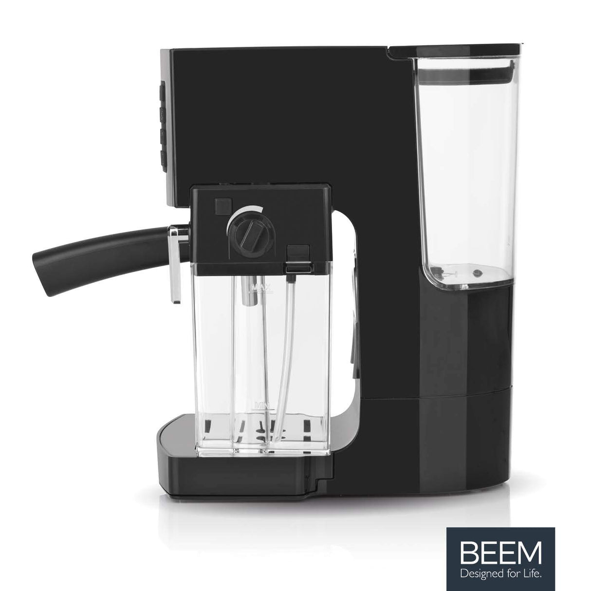 BEEM CLASSICO Máquina portafiltros de espresso - 19 bar | Plata | Depósito de leche integrado y boquilla de vapor | Depósito de agua extraíble | 1450 W