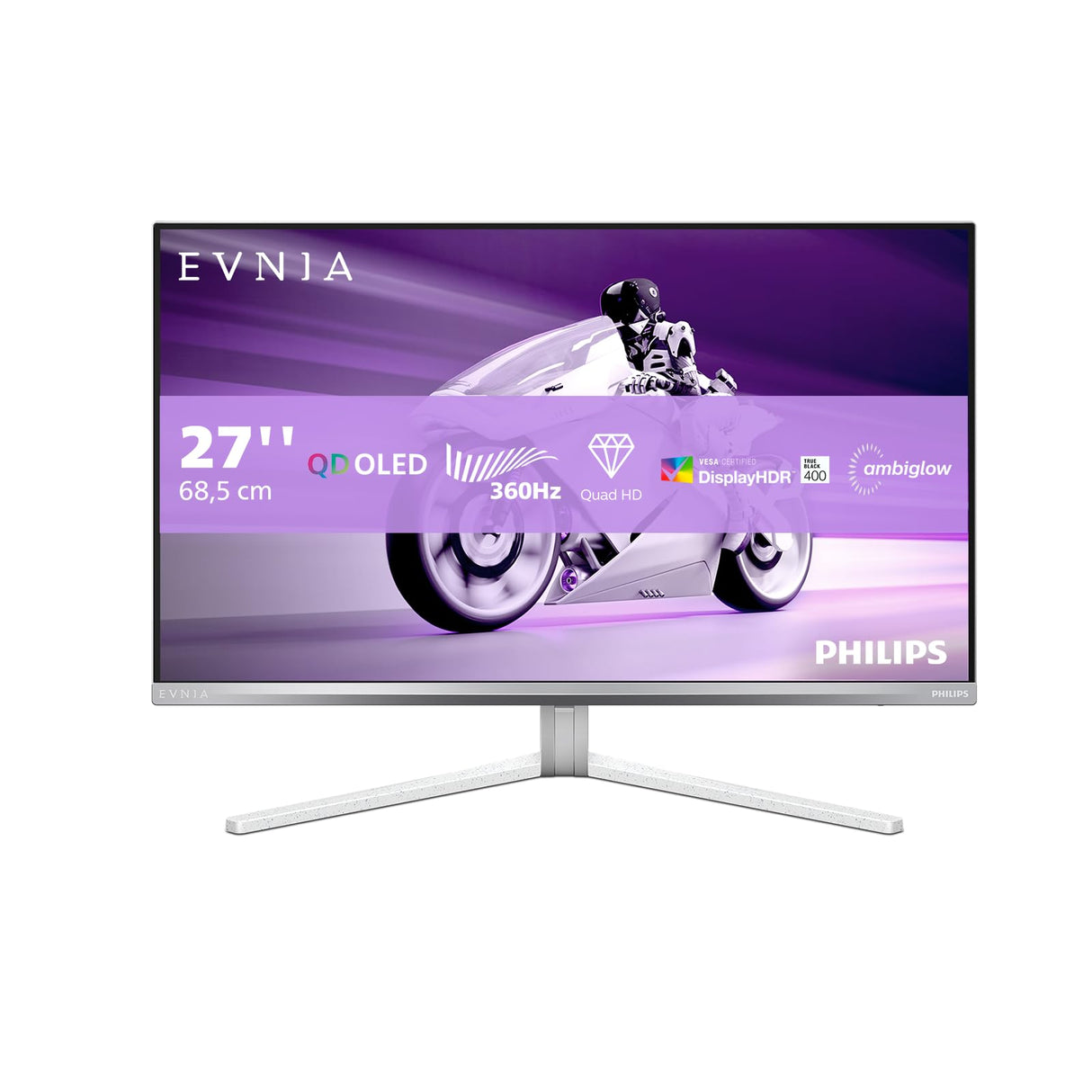 Philips Evnia 27M2N8500AM - Monitor Gaming OLED QHD de 27 Pulgadas, 360 Hz, 0,03 ms, HDR400, FreeSync. Prem., Comp. G-Sync. (2560x1440, 2X HDMI 2.1, 1x DP 1.4, concentrador USB) Blanco
