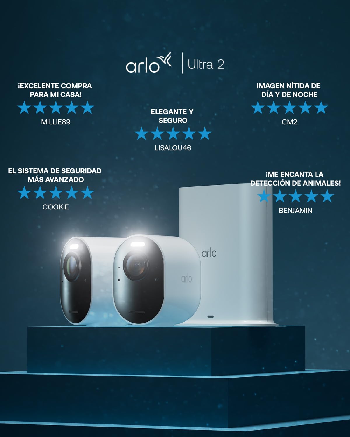 Arlo Ultra 2 Camara de Vigilancia WiFi Exterior 4K, Camara de Vigilancia WiFi Interior, Sensor de Movimiento, Alarmas Para Casa, Visión Nocturna Color, Prueba Arlo Secure Incluida , 4 Cámaras, Blancas