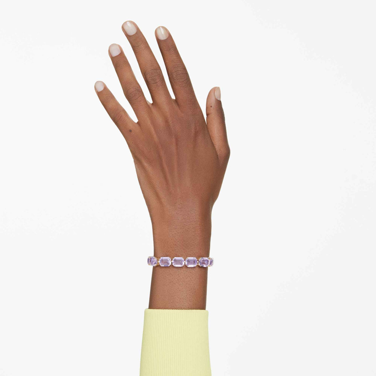 Swarovski Pulsera Tennis Millenia, Talla octogonal, Morada, Baño tono oro
