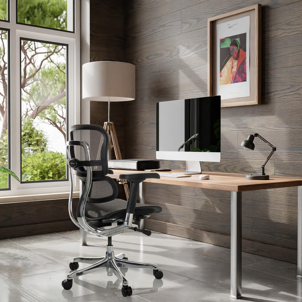 hjh OFFICE Silla de Oficina ergonómica ERGOHUMAN Base GEN2 Diseño Original, Silla de Oficina con Soporte Lumbar Flexible, Malla Negra