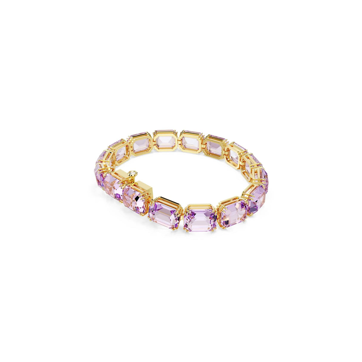Swarovski Pulsera Tennis Millenia, Talla octogonal, Morada, Baño tono oro