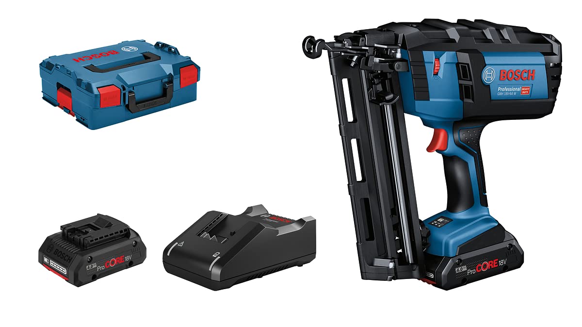 Bosch Professional 18V System GNH 18V-64 M - Clavadora a batería para madera (Ø máx. 1,6 mm, clavos 32/64 mm, modo contínuo, 2 baterías ProCORE x 4.0Ah, en L-BOXX)