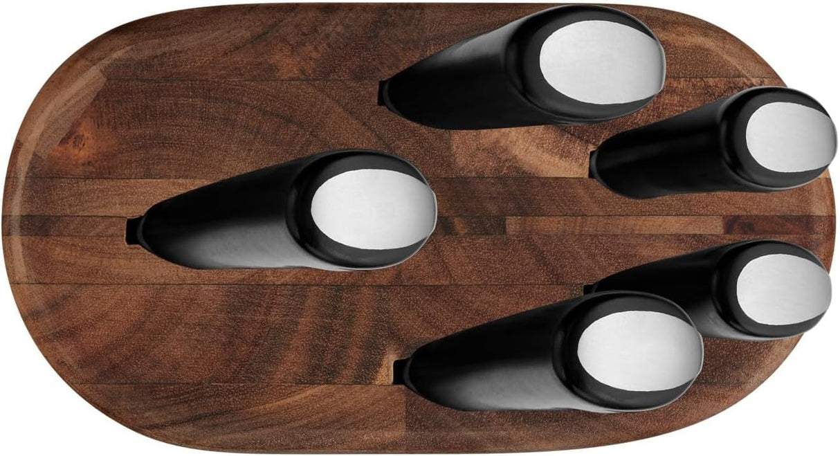 Tefal Jamie Oliver – Bloque de 5 Cuchillos: Chef 20 cm, Santoku 16,5 cm, Pan 20 cm, Universal 12 cm, Pelador 9 cm | Acero Inoxidable, Endurecidos con Hielo -120°C, Preciso, Mango Robusto, Duradero