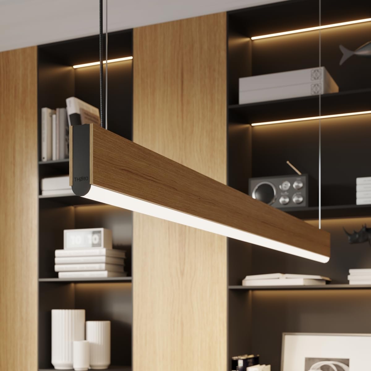 SOLLUX lighting - Colgante - LYKKE Lámpara Colgante - Iluminación decorativa - Lámpara LED - Bajo Consumo Energético - LED, 4000K, 36W, 3197lm, CRI93, ~230V, 50Hz, IP20 - Roble -150x3,5x150cm