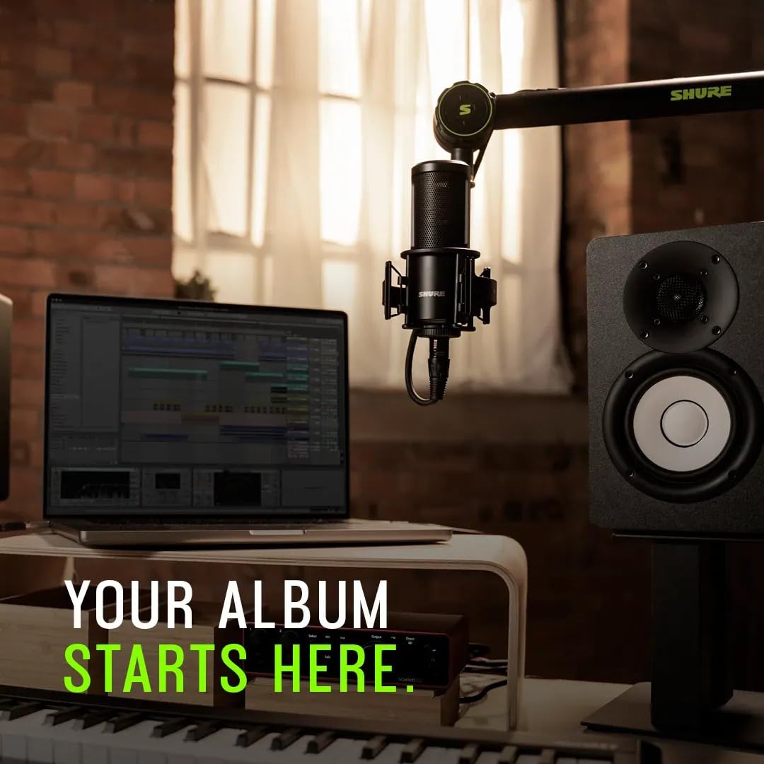 Shure SM4 Kit de Micrófono de Estudio, Micrófono de Condensador para Estudio en Casa con Conexión XLR Optimizado para Voces Suaves e Instrumentos Ruidosos con Audio Listo para Mezclar (SM4-K-KIT)