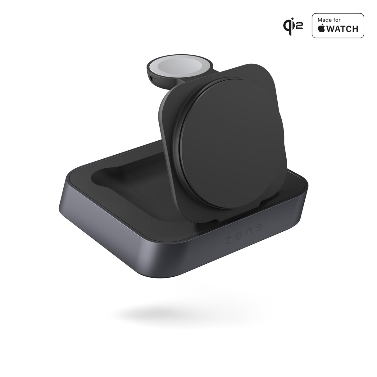 Zens Nightstand Magnetic Wireless Charger Pro 2, Cargador inalámbrico MagSafe y Qi 15 W para iPhone/Apple Watch/AirPods, Incluye Adaptador de Corriente de 20 W (EU/UK/US), Negro