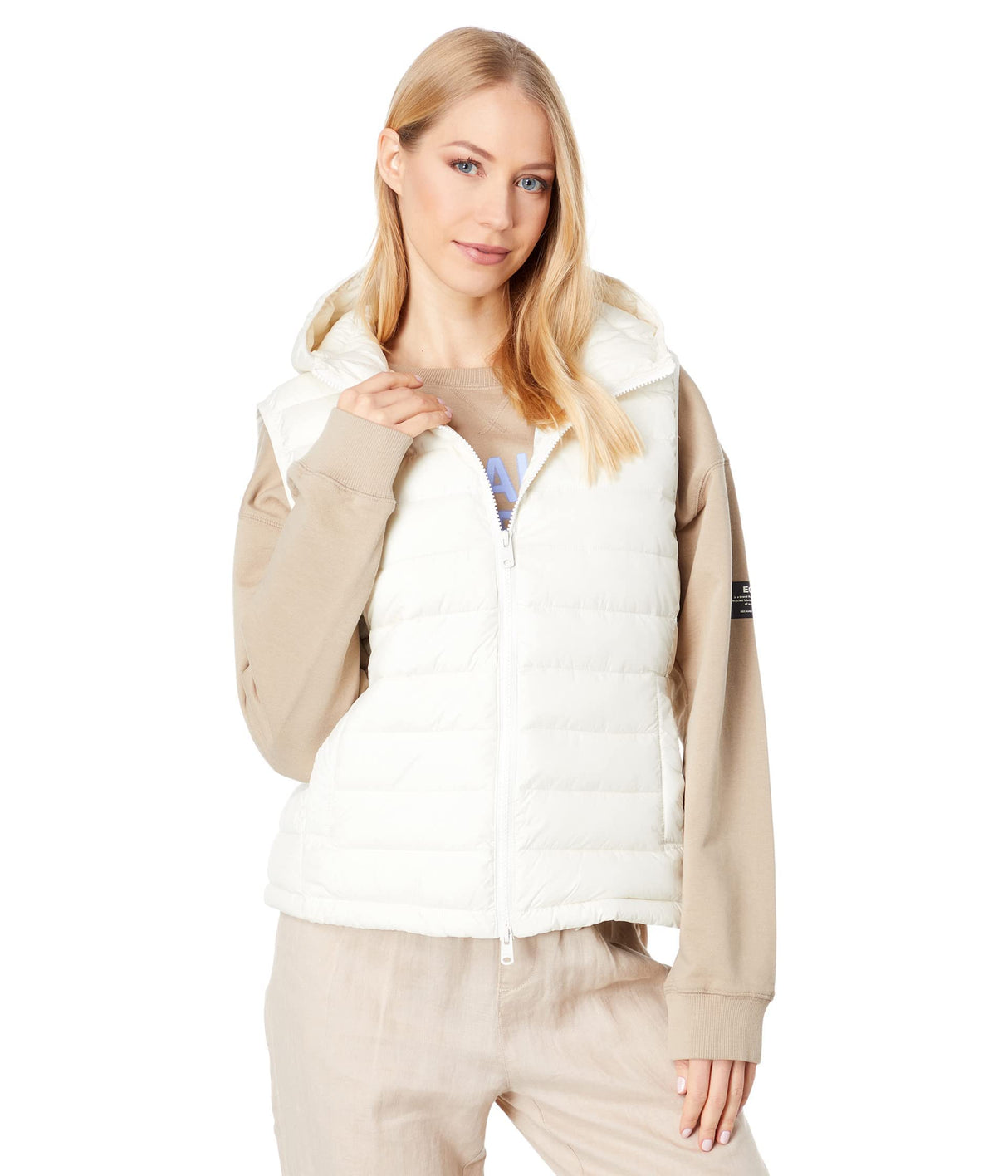 ECOALF - Chaleco Mujer Atlalf, de Poliéster Reciclado, con Capucha, Relleno de Fellex, Ultraligero y Cómodo, Chaleco Mujer, Talla L, Color Crema