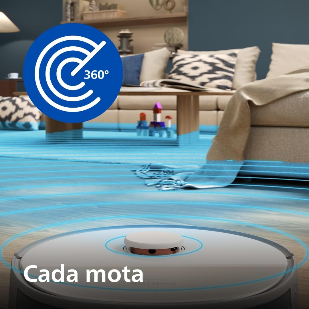 Philips Homerun Serie 5000 – Robot Aspirador, Doble mopa giratoria, 10.000 Pa, aspira y friega, autovaciado (S-Bag®), navegación por láser Lineal, App Homerun, Beige (XU5100/20)