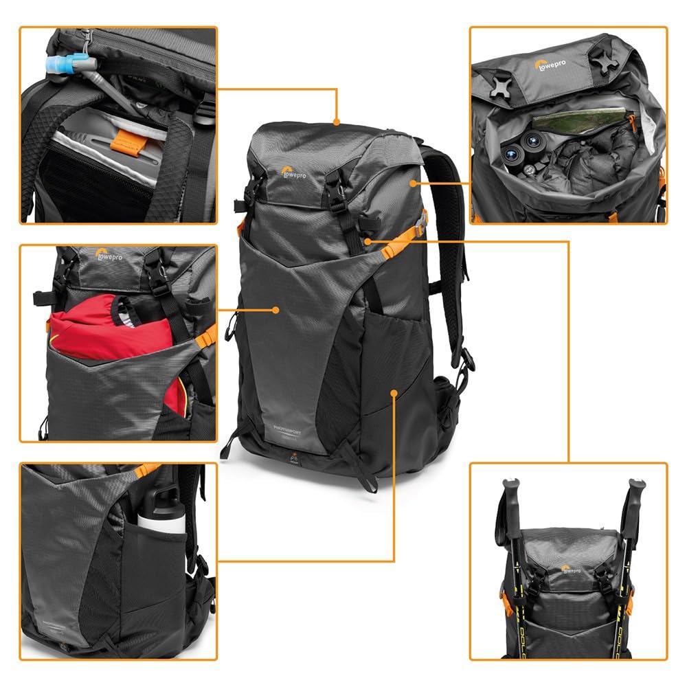 Lowepro PhotoSport BP 15L AW III, Mochila Tactica para Cámara Sin Espejo, Acceso Lateral, Inserto de Cámara Extraíble, Sistema de Correa para Accesorio, Compatible con Sony α6000, Gris