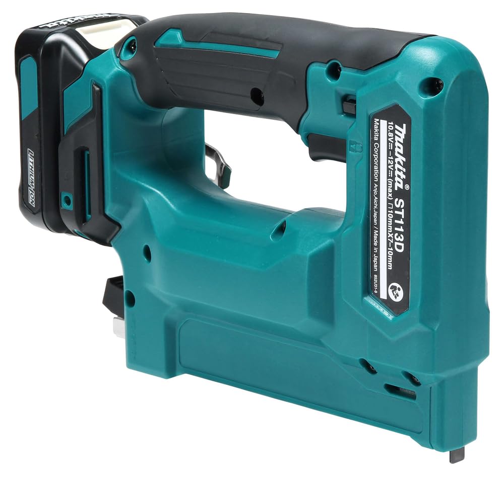 Makita ST113DSMJ - Grapadora de batería con batería 10,8 V/4,0 Ah, diseño corto, profundidad de impacto ajustable, con LED, ancho de grapa 10 mm