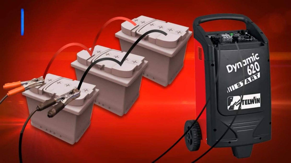 Telwin Dynamic 620 Start - Cargador arrancador (2000 W, 230 V), color rojo y negro