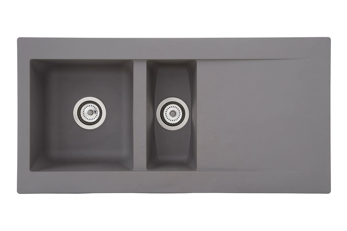 Respekta Denver Fregadero Mineralite de material compuesto en gris hormigón/Fregadero empotrado de 1,5 cubetas de 100 x 50 cm/Apto para bases a partir de 60 cm de ancho