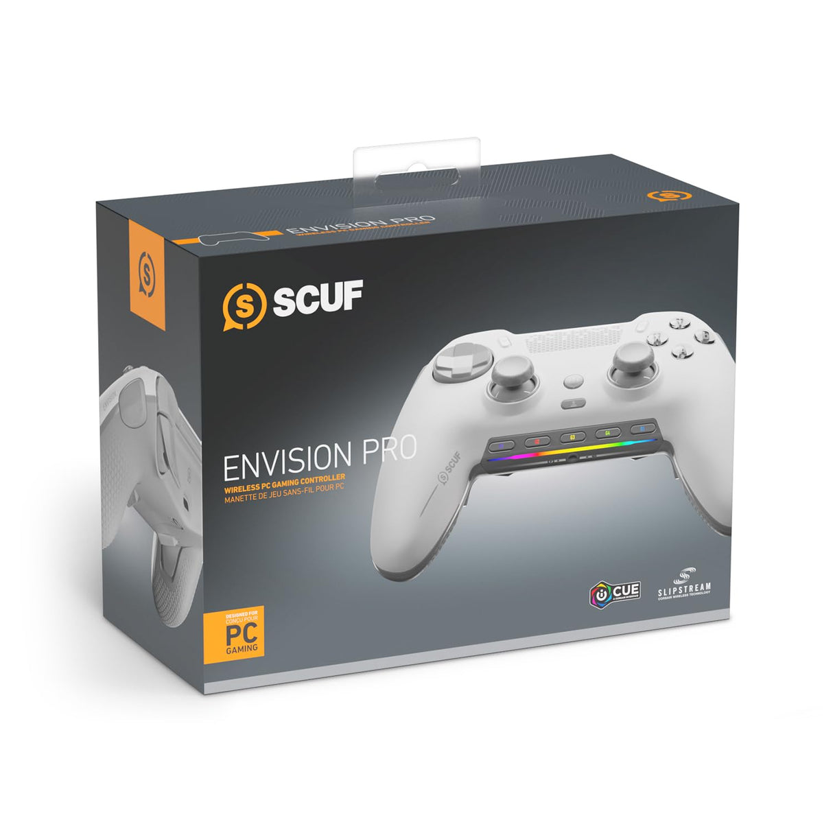 SCUF ENVISION PRO Wireless V1 (2023) Controlador para Juegos de PC - Cinco Teclas G Reasignables - Paletas Traseras Reasignables - Disparadores Instantáneos - Compatible con iCUE - Blanco
