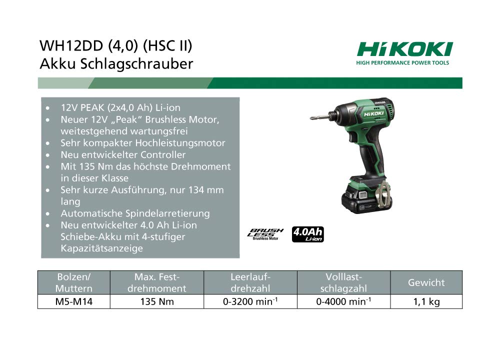 Hikoki WH12DDWHZ - Atornillador de impacto inalámbrico