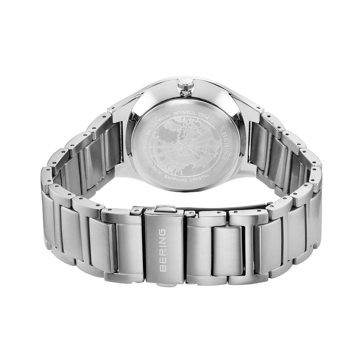 BERING 11739-772 Reloj de cuarzo para hombre con caja de titanio de 39 mm con acabado plateado y esfera gris, brazalete de titanio con detalles de titanio, resistencia al agua de 5 ATM