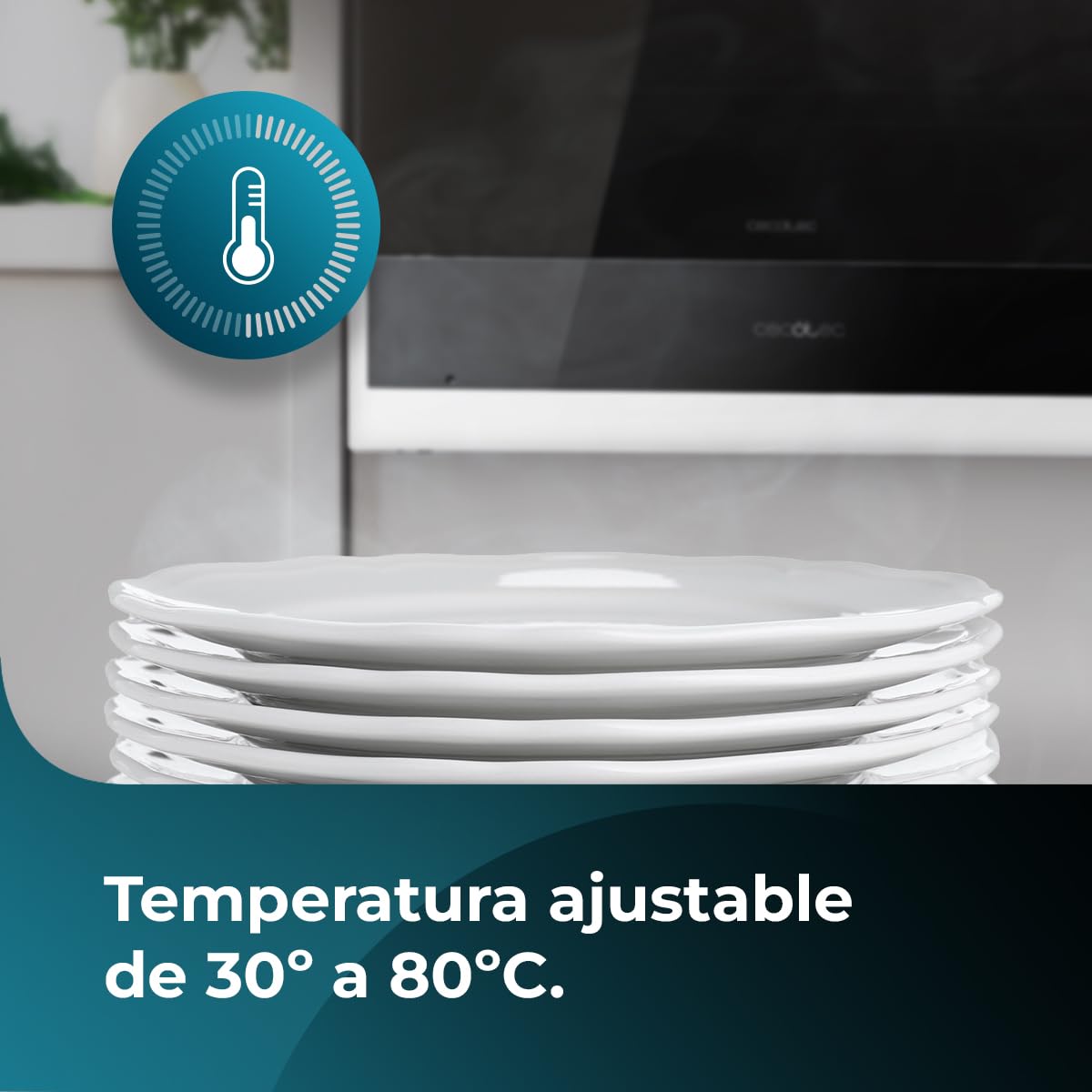 Cecotec Cajón Calientaplatos Integrable 60cm Bolero Hexa WD Edge. 470W Potencia Máxima, Temperatura Ajustable 30-80º, Control Mecánico, Alfombra Antideslizante Interior, Negro e INOX