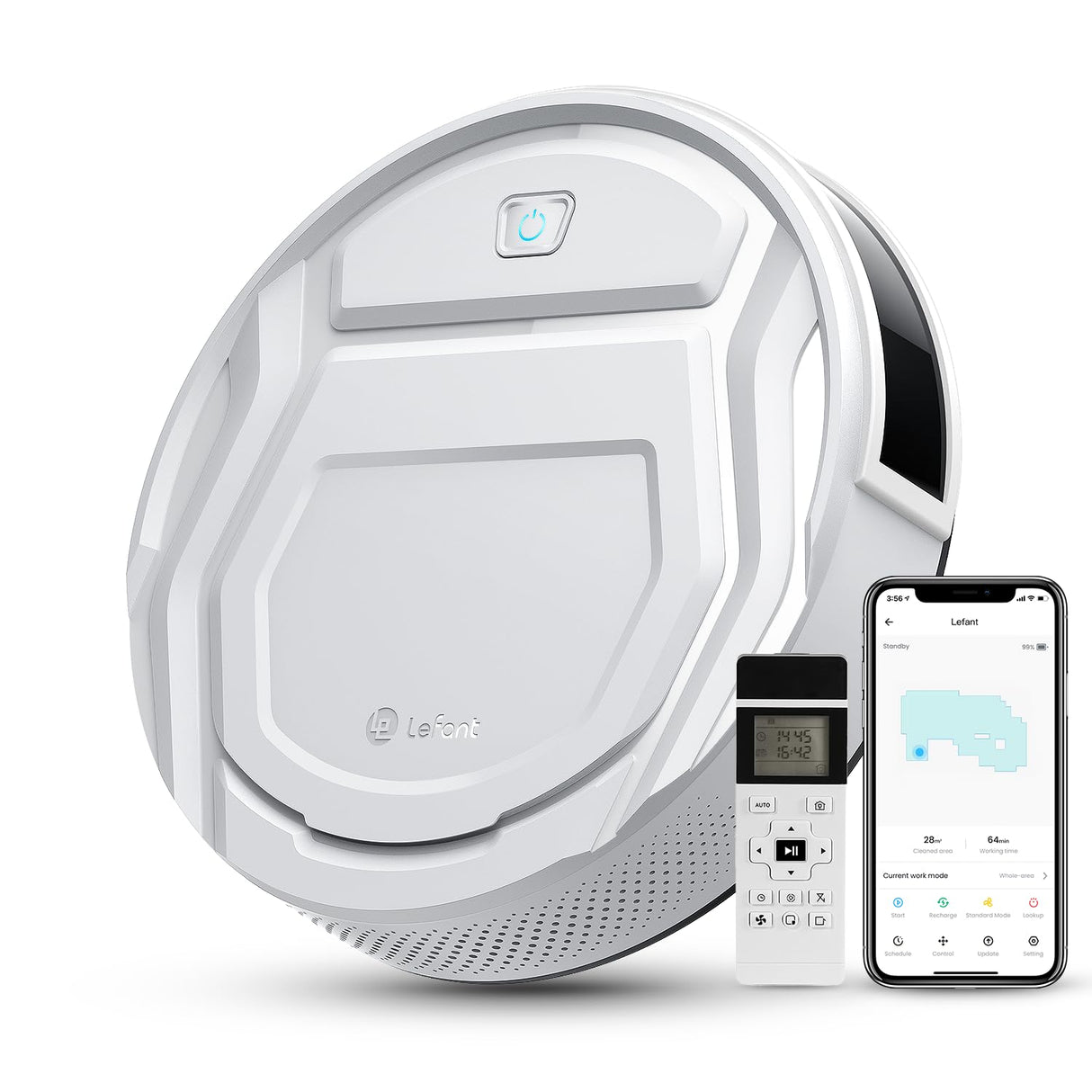 Lefant Robot aspirador con mando a distancia, 2200Pa Robot aspirador Autonomía delgada silenciosa, conectada con WiFi/Alexa/App, programable, ideal para el pelo de animales alfombras pisos duros, M210
