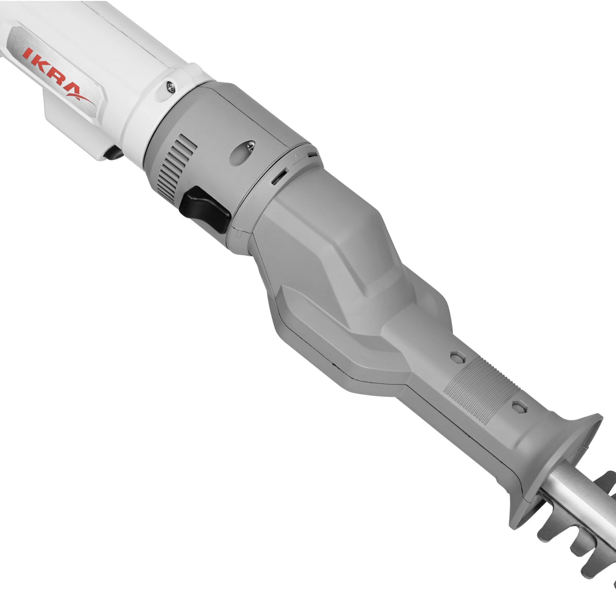 IKRA Tijeras Cortasetos 2 en 1 ICPH 2050 con pértiga telescópica para setos Altos, Incl. batería de 20V, estación de Carga y Cinta de Hombro