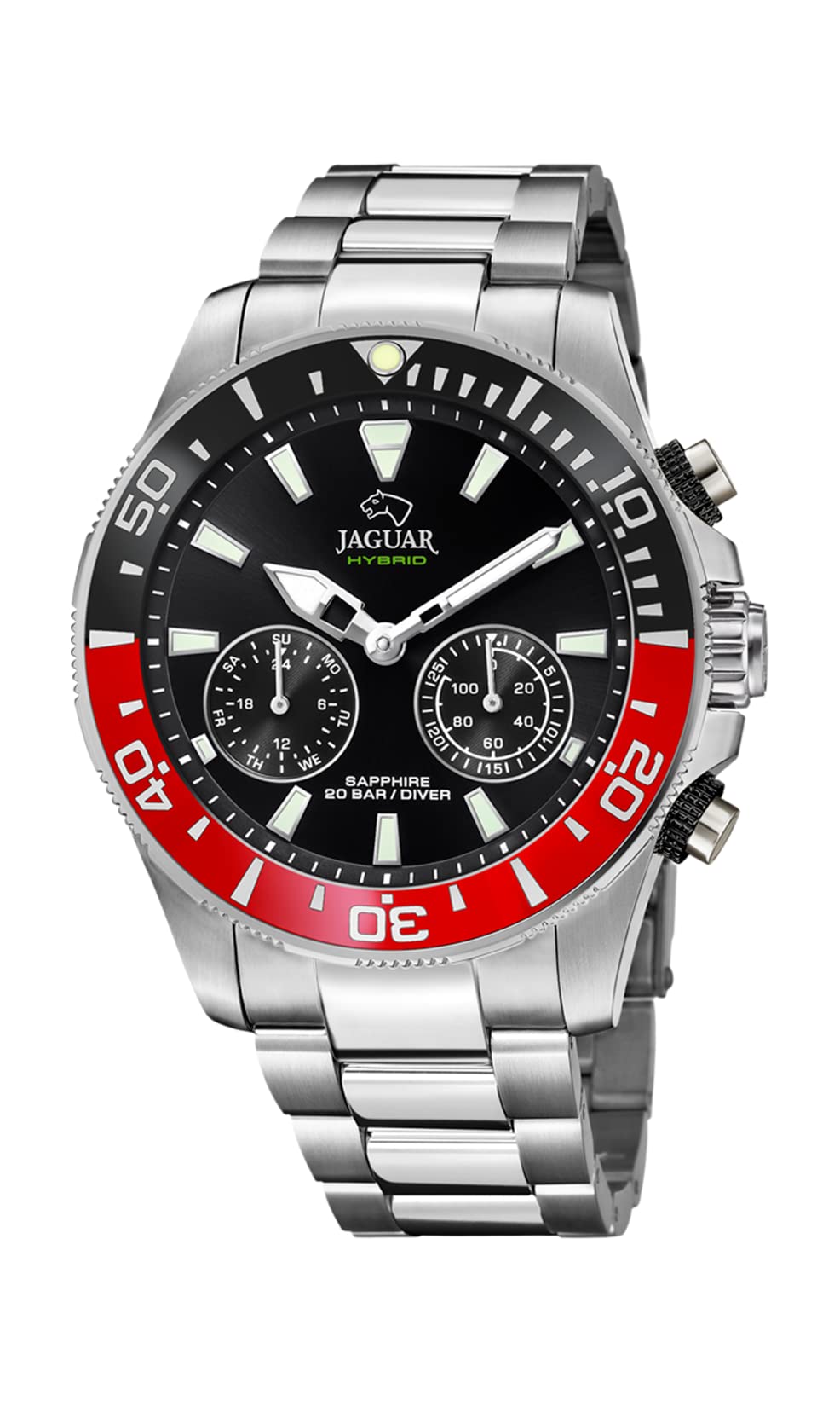 JAGUAR Reloj Modelo J888/3 de la colección Connected, Caja de 45,7 mm Negro con Correa de Acero para Caballero