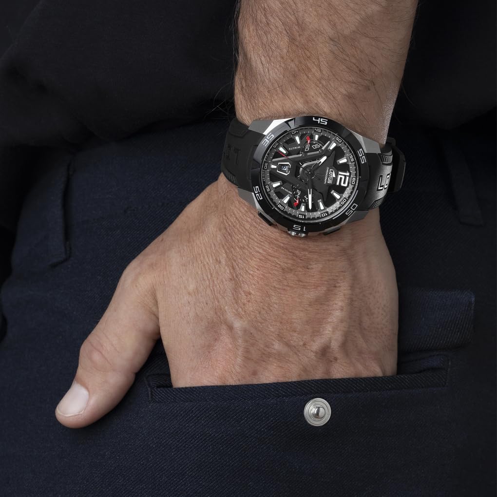LOTUS Reloj Hombre 18944/2 Vortex Caja de Acero Inoxidable 316l Plateado Correa de Caucho Negro