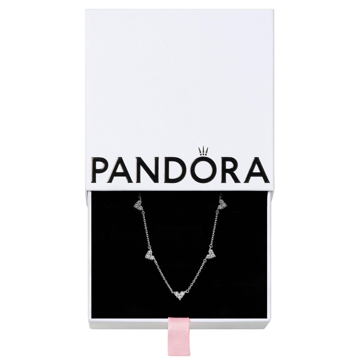 Pandora Timeless Collar con diseño de corazones de plata de ley con circonitas cúbicas transparentes