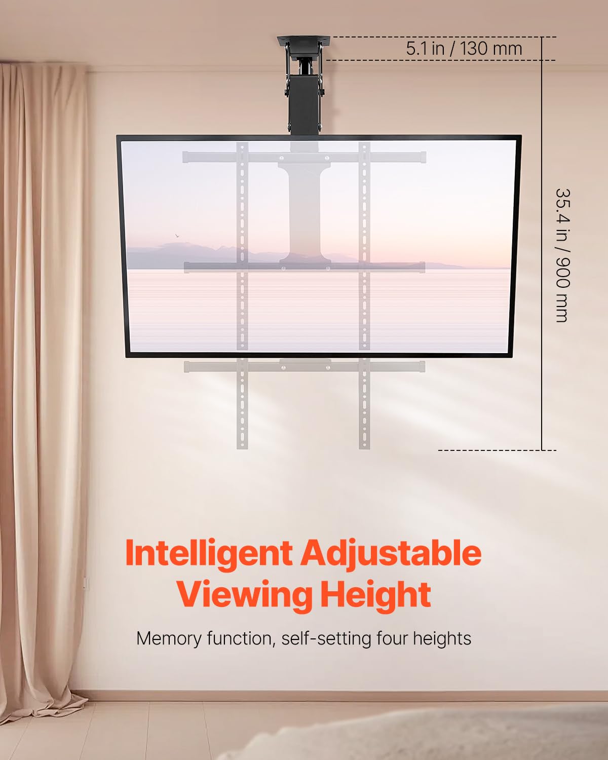 VEVOR Soporte para TV de Techo motorizado, Marco Soporte para TV Dimensiones de 813 a 1651 mm, Marco Porta televisión Plegable Ajustable con VESA máx. 60 x 60 cm, Carga máx. 40 kg