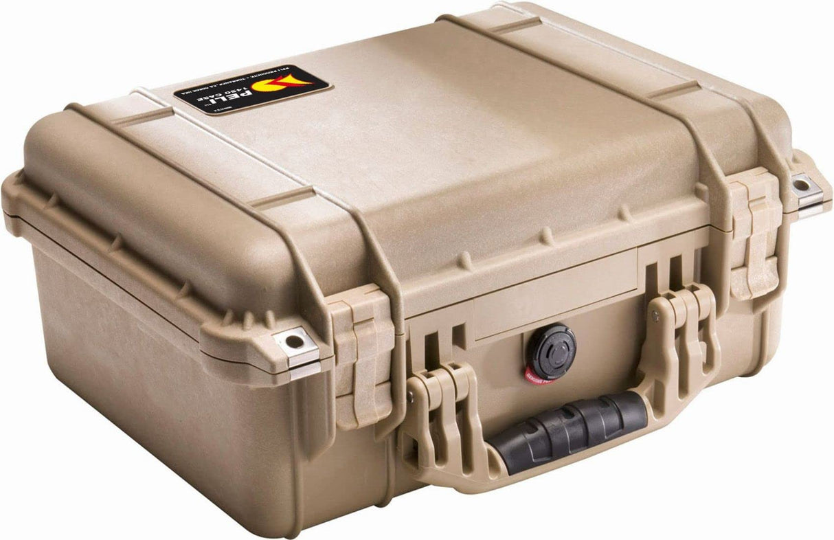 PELI 1450 Maleta impermeable resistente para equipos ópticos, electrónicos y fotográficos, IP67 estanca e impermeable al polvo, 15L de capacidad, fabricada en Alemania, sin espuma, Beige