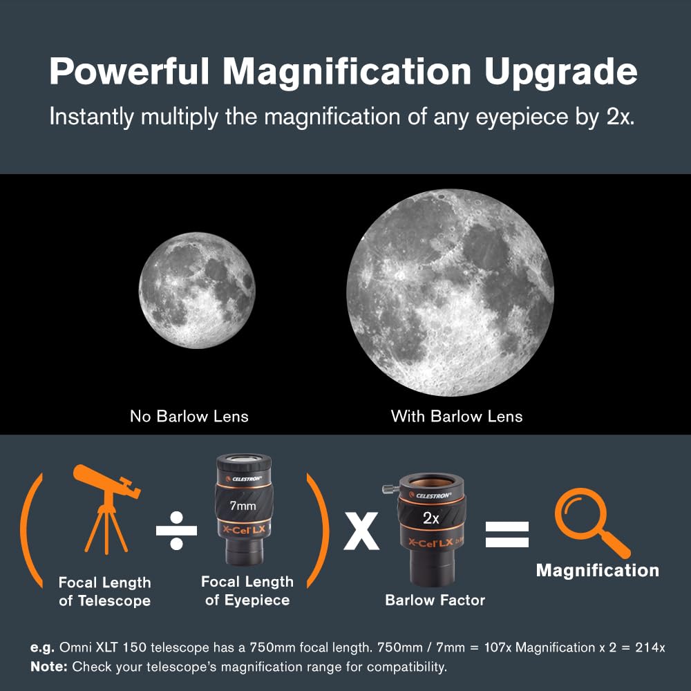 Celestron 93529 1.25" X-Cel LX: lentes Barlow 2x, negro