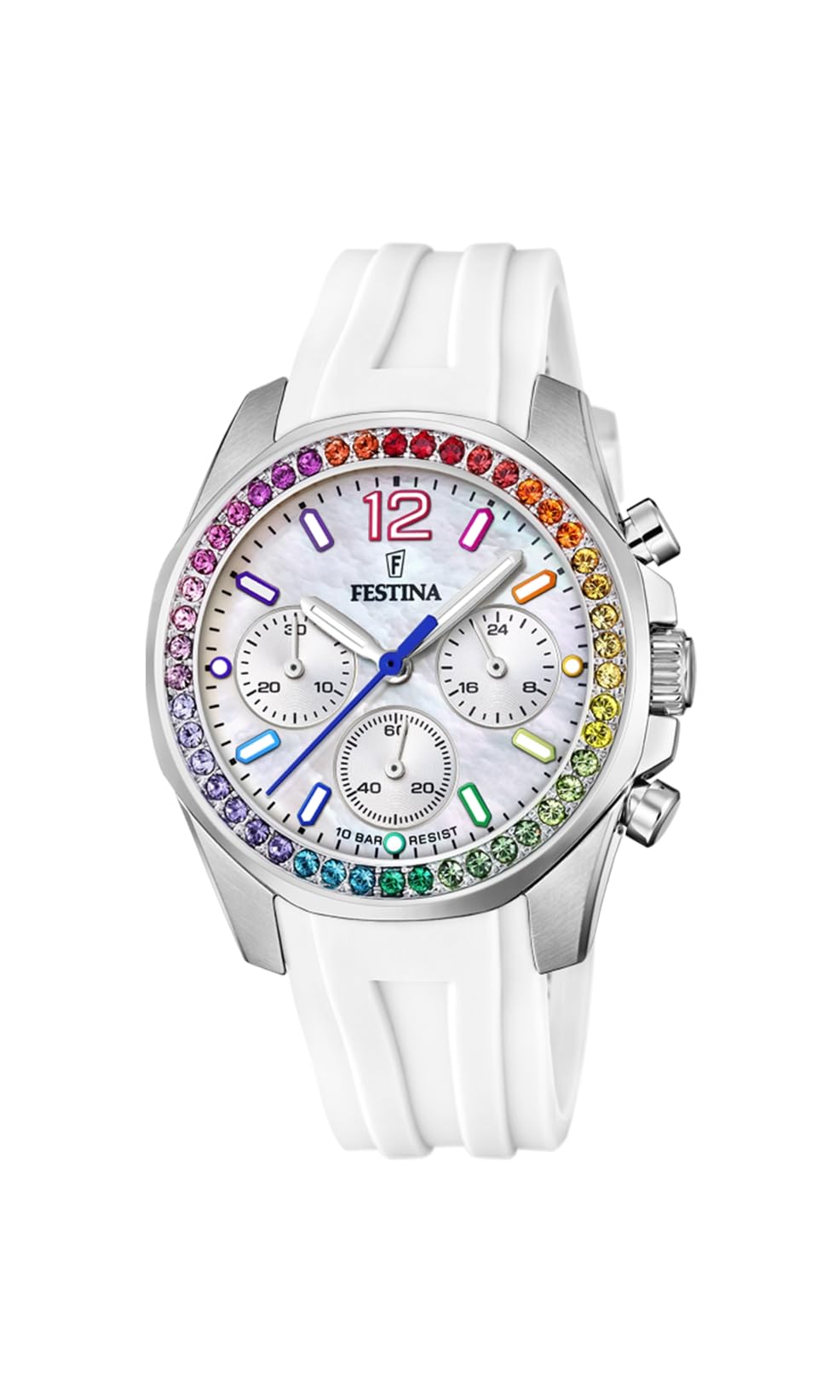 Festina Reloj Mujer F20610/2 Boyfriend Caja de Acero Inoxidable 316l Plateado Correa de Caucho Blanco