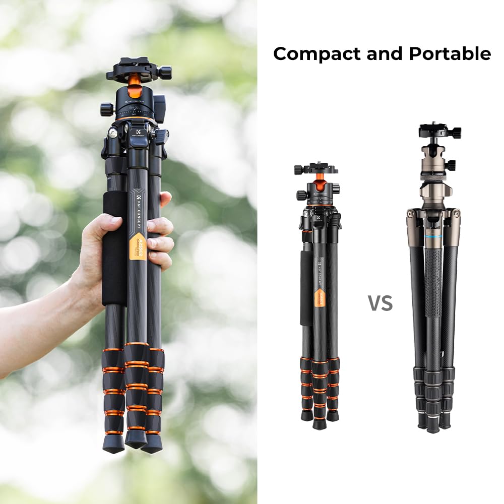K&F CONCEPT Trípode Cámara de Carbono Compacto con Rótula de Bola 360°Compatible con Cámara DSLR, Carga Máxima: 15KG (A255C2+BH-36L)