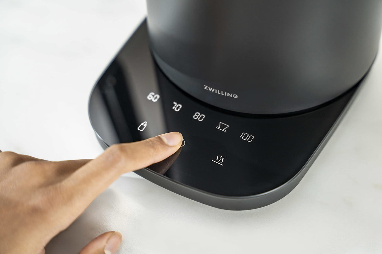 ZWILLING ENFINIGY Hervidor de agua Pro con ajuste de temperatura, Filtro antical de acero inoxidable y función mantener en caliente, 1850 W, 1,5 l, Negro