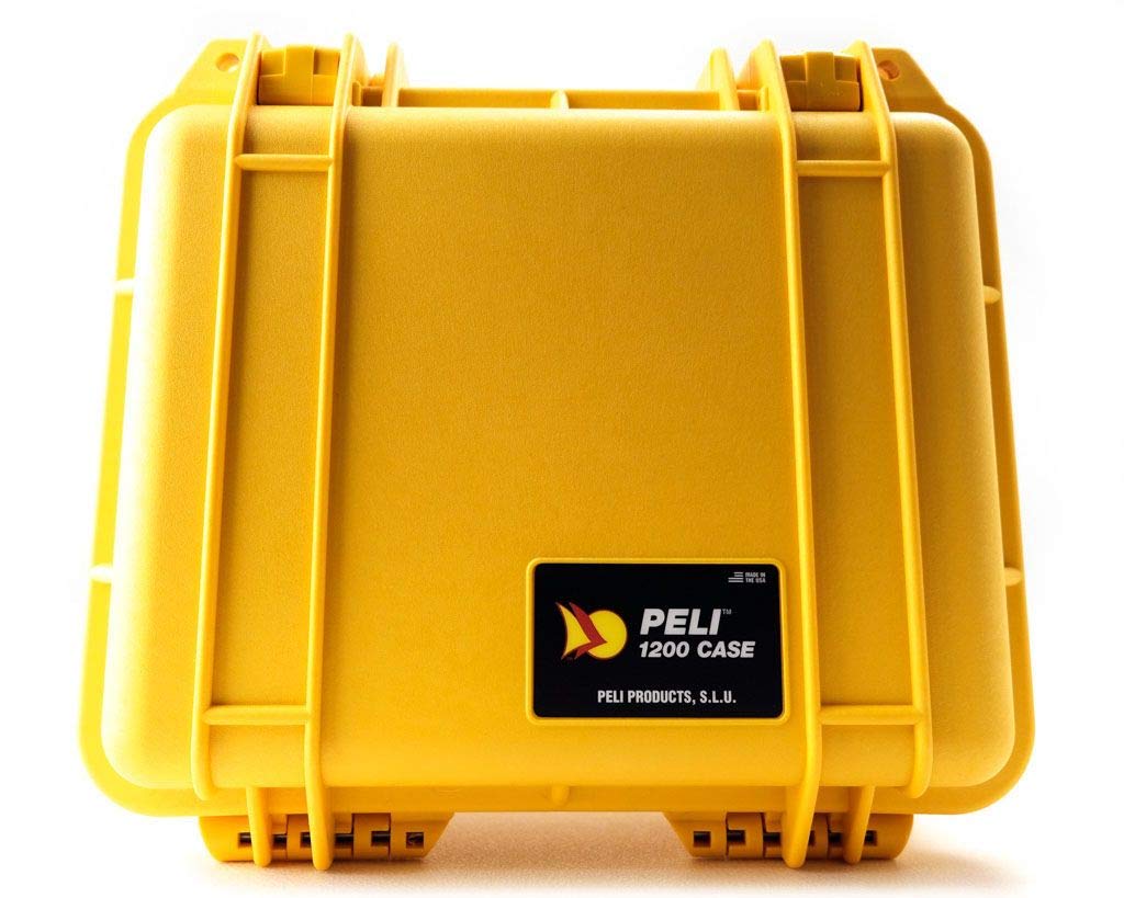 PELI 1200 Maleta para cámaras DSLR, o Réflex y Flashes, Objetivos y Otros Accesorios, IP67 estanca, 4L de Capacidad, Fabricada en EE.UU., con Espuma Personalizable, Color Amarillo