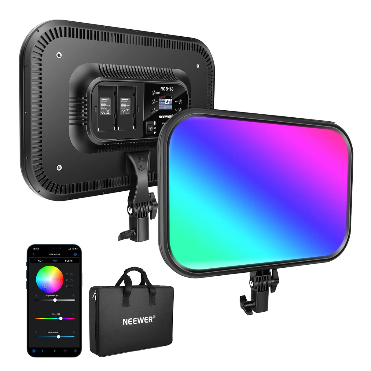 NEEWER 18,3" Panel de Luz Video Luz LED Foco RGB con Control App, 360° a Todo Color, 1 Paquete 60W 2500K ~ 8500K Panel RGB CRI/TLCI 97+ con 17 Efectos para Juegos Youtube Iluminación Fotografía