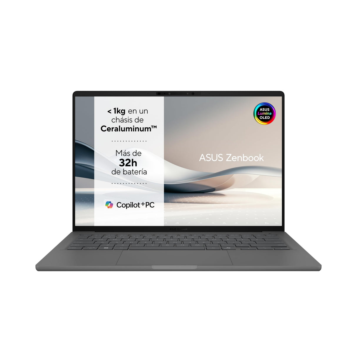 ASUS Zenbook A14 OLED UX3407QA-QD349W Copilot+ PC - Ordenador Portátil 14" WUXGA (Qualcomm Snapdragon X1-26-100, 16GB RAM, 1TB SSD, Qualcomm Adreno GPU, Win 11 Home) Gris Islandés – Tec. QWERTY ESP