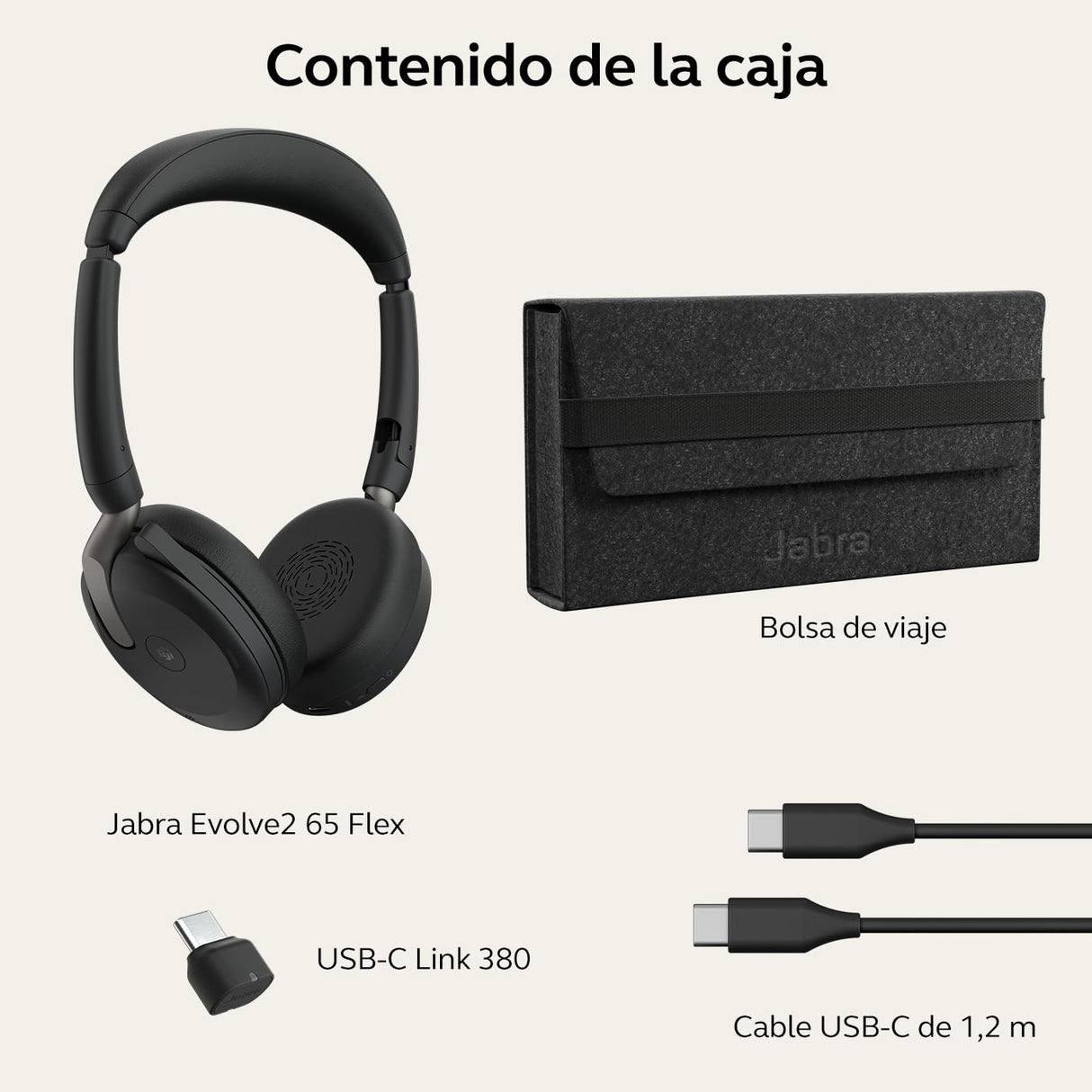 Jabra Evolve2 65 Flex Auriculares Estéreo Inalámbricos con Bluetooth, Tecnología ClearVoice con Cancelación de Ruido y ANC Híbrido, Certificados para MS Teams, Negro