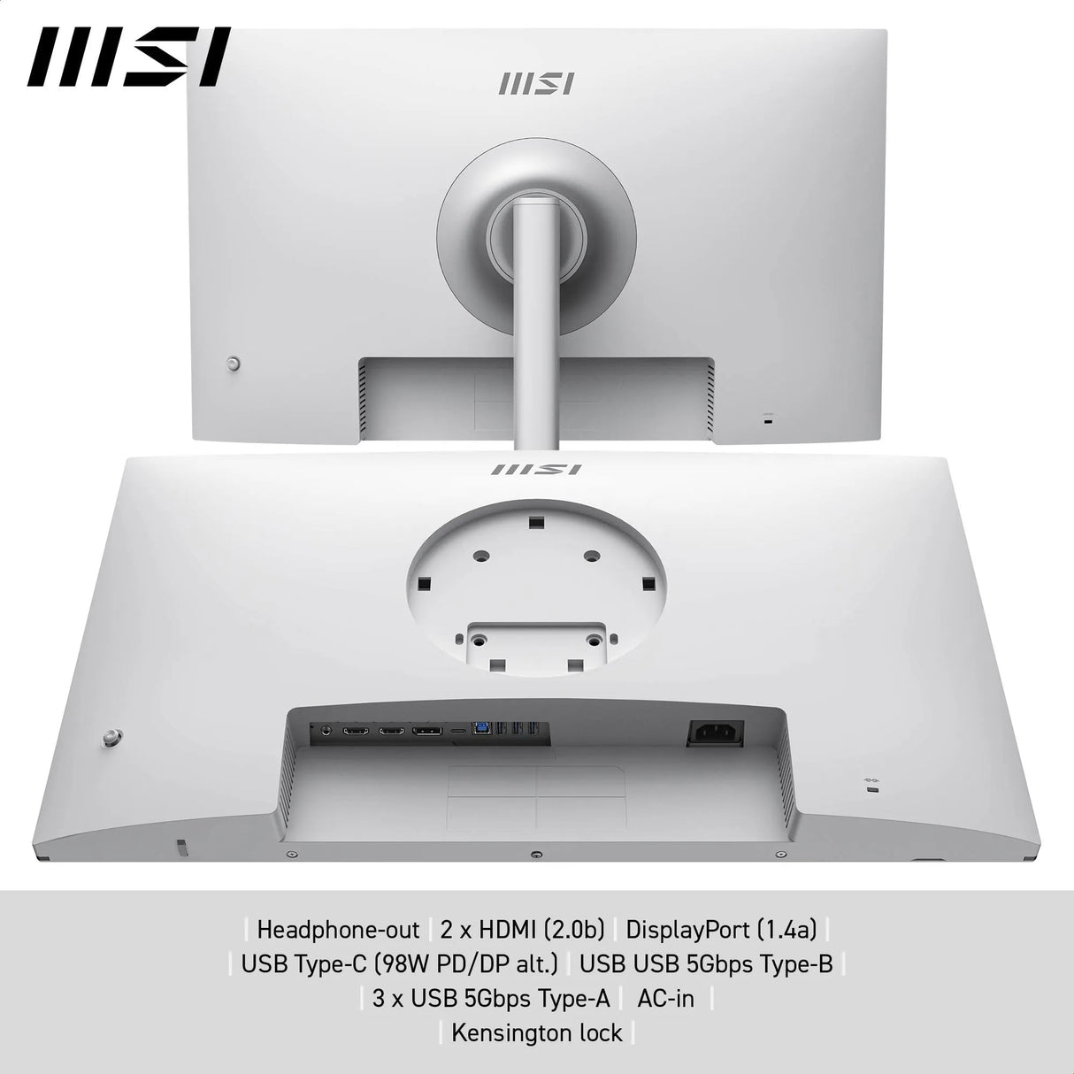 MSI Modern MD272UPHW Monitor Profesional UHD de 27" - Panel IPS de 3840 x 2160, 60 Hz, Montaje VESA, Ajustable en 4 direcciones - HDMI 2.0b, DisplayPort 1.4a, Tipo-C - Blanco