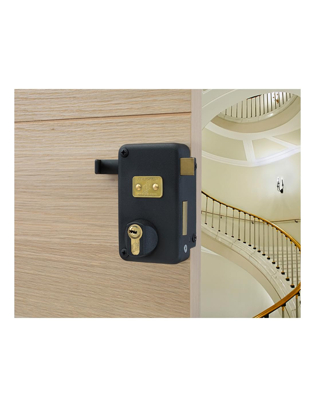 FTH – Carcasa de bloqueo vertical aplica FTH AH45, agujero de cilindro, tiro, apertura derecha, maletero 75 x 130 mm, eje 45 mm, maletero y tiro negro mate, pernas de latón