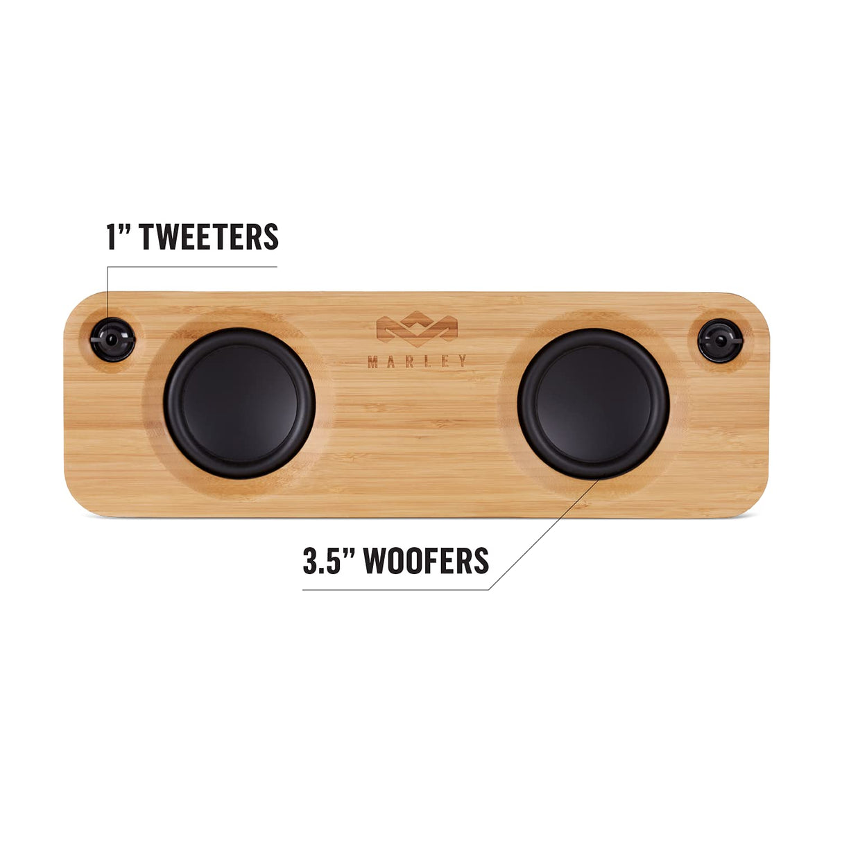 Marley Get Together Altavoz Portátil con Bluetooth - Parlante Inalámbrico con Entrada Auxiliar, USB, Woofers, Materiales Sustentables, Bambú, Tela REWIND, Aluminio Reciclado – Negro