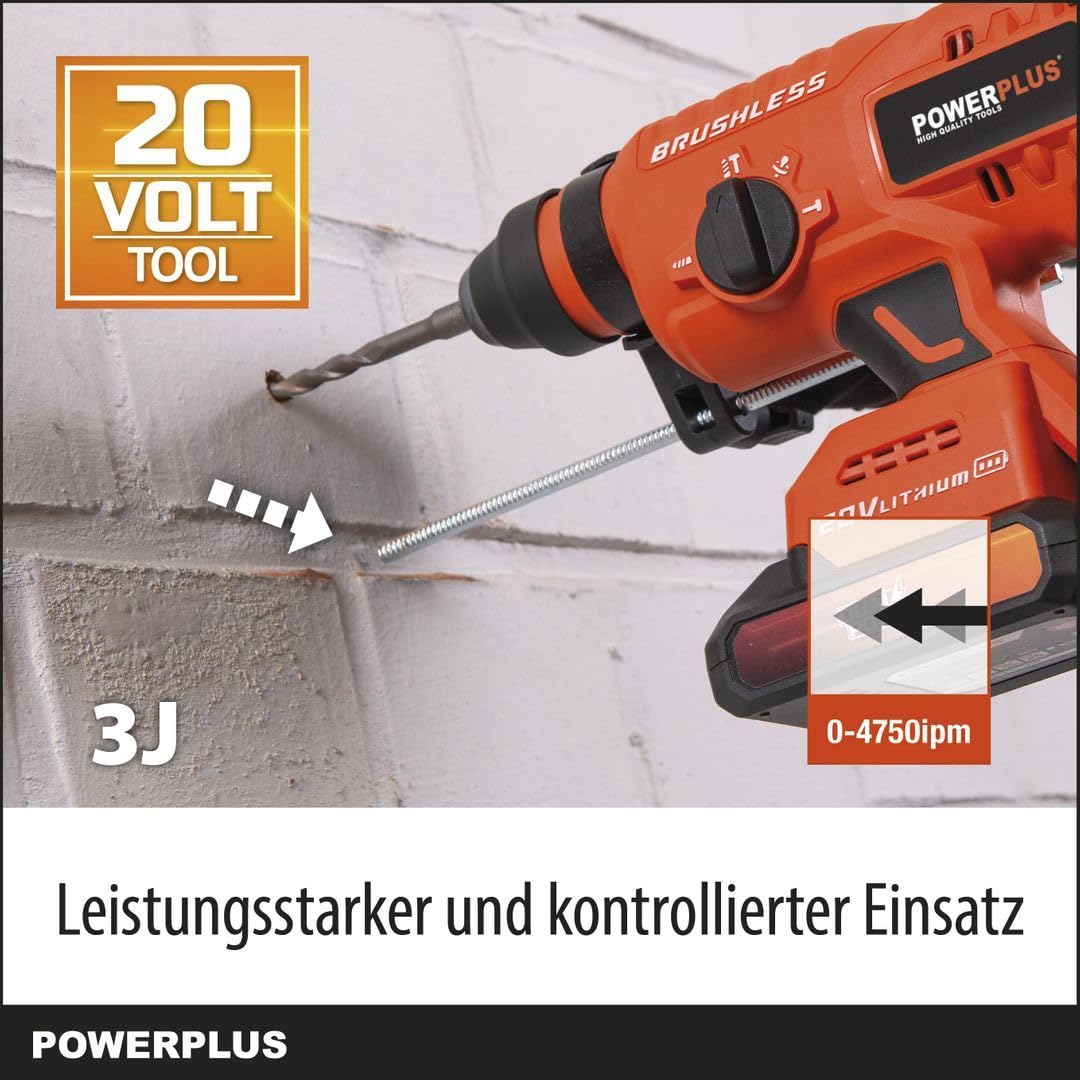 Hammer de Broma inalmbrica 40V 5J SDS -Plus sin escobillas + 5 Accesorios - Dual Power PowDP15680 - Entregado sin batera o Cargador