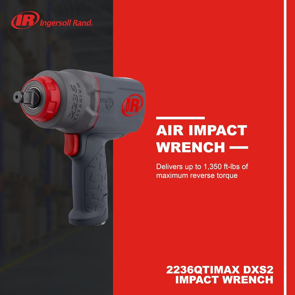 Ingersoll-Rand 2236QTIMAX DXS2 1/2" Llave de Impacto de Aire, Silenciosa, 1500 ft-lb, Caja de Martillo de Titanio, Retenedor de Anillo de Fricción